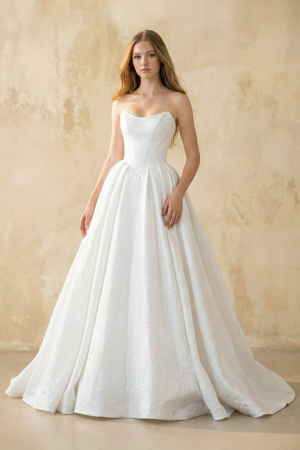 Strapless A Line Satin Wedding Dress in White - SHE IS ME Wedding Dresses