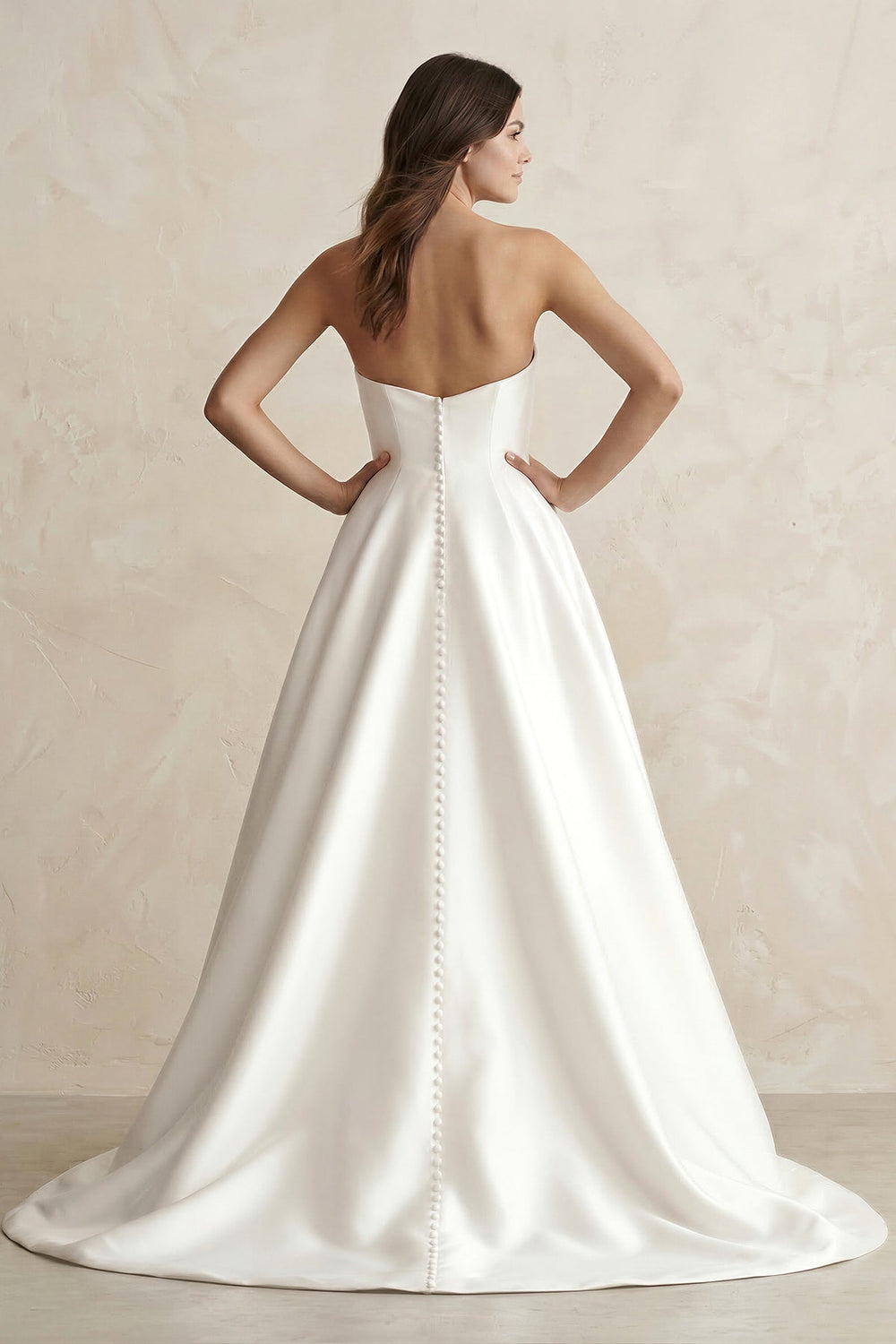 Strapless A - Line Satin Wedding Dress with Slit in White - SHE IS ME Wedding Dresses