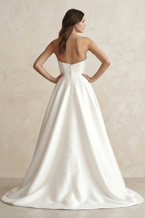 Strapless A - Line Satin Wedding Dress with Slit in White - SHE IS ME Wedding Dresses