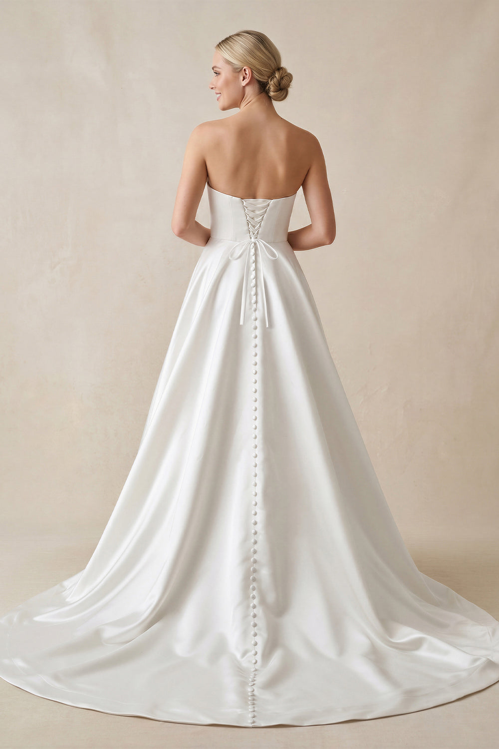 Strapless A-Line Satin Wedding Dress with Slit in White