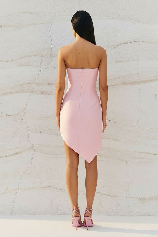 Strapless Asymmetric Hem Mini Dress in Pink - SHE IS ME
