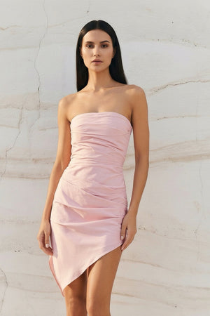 Strapless Asymmetric Hem Mini Dress in Pink - SHE IS ME
