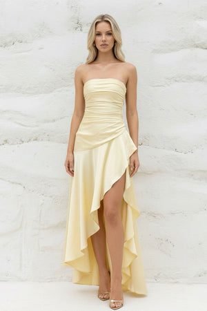 Strapless Asymmetrical High - Low Gown in Yellow - SHE IS ME