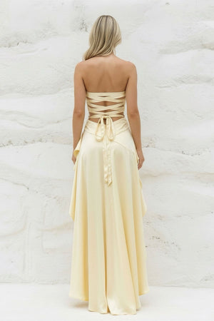 Strapless Asymmetrical High - Low Gown in Yellow - SHE IS ME