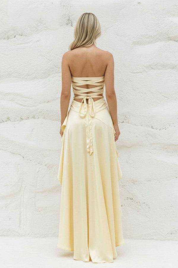 Strapless Asymmetrical High - Low Gown in Yellow - SHE IS ME