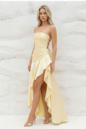Strapless Asymmetrical High - Low Gown in Yellow - SHE IS ME