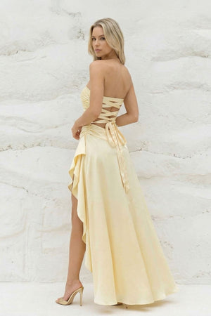 Strapless Asymmetrical High - Low Gown in Yellow - SHE IS ME