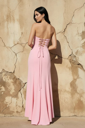Sheisme-Pink Strapless Ruffled Asymmetric Sheath Evening Formal Dress