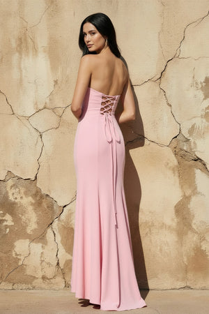 Sheisme-Pink Strapless Ruffled Asymmetric Sheath Evening Formal Dress