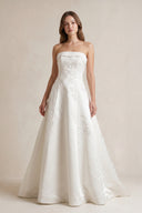 Strapless A Line Satin Wedding Dress With Appliques in Ivory - SHE IS ME Wedding Dresses