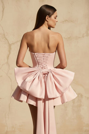 Strapless Bow Back Mini Dress in Pink - SHE IS ME