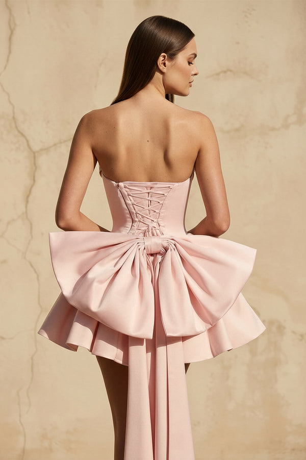 Strapless Bow Back Mini Dress in Pink - SHE IS ME