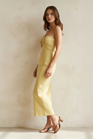 Strapless Bow - Front Midi Dress in Yellow - SHE IS ME