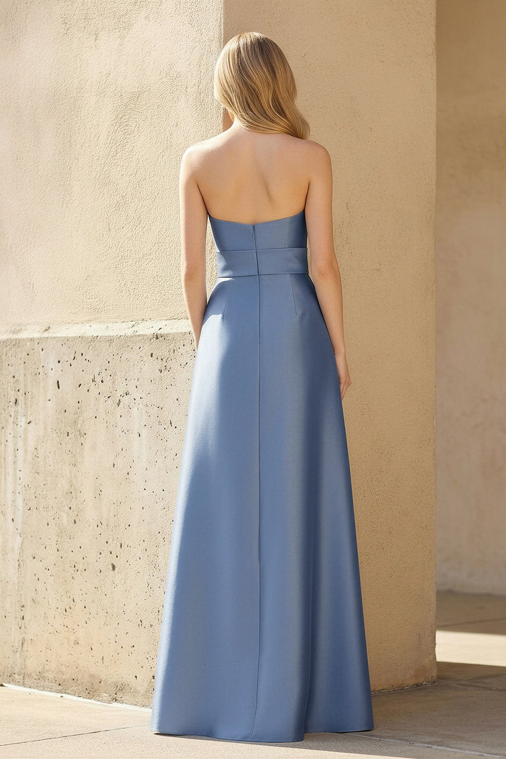 Strapless Bow Gown With Pockets in Steel Blue - SHE IS ME PROM DRESSES