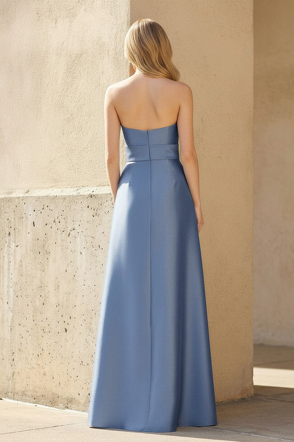 Strapless Bow Gown With Pockets in Steel Blue - SHE IS ME PROM DRESSES