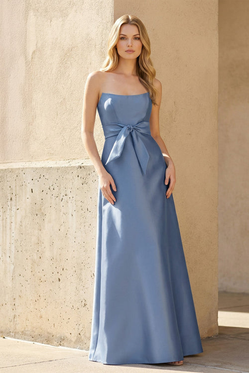 Strapless Bow Gown With Pockets in Steel Blue - SHE IS ME PROM DRESSES