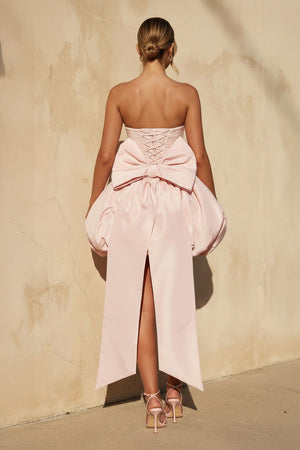 Strapless Bubble Mini Dress With Bow in Pink - SHE IS ME