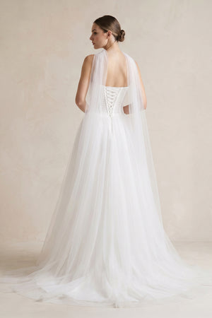 Strapless Chiffon A - Line Pleated Scarf Wedding Dress in Ivory - SHE IS ME Wedding Dresses