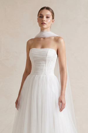 Strapless Chiffon A - Line Pleated Scarf Wedding Dress in Ivory - SHE IS ME Wedding Dresses