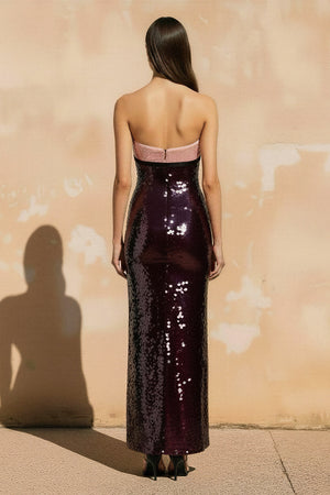 Sheisme-Pink Strapless Sequin Sheath Maxi Evening Formal Dress
