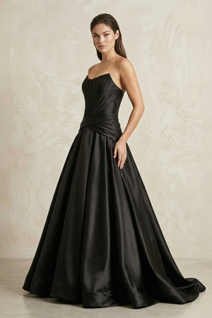 Strapless Corset Satin Ball Gown Wedding Dress in Black - SHE IS ME Wedding Dresses