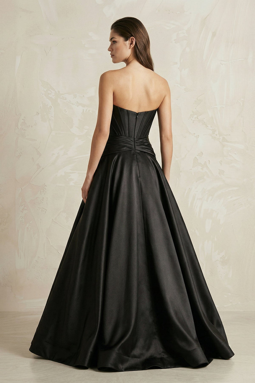 Strapless Corset Satin Ball Gown Wedding Dress in Black - SHE IS ME Wedding Dresses