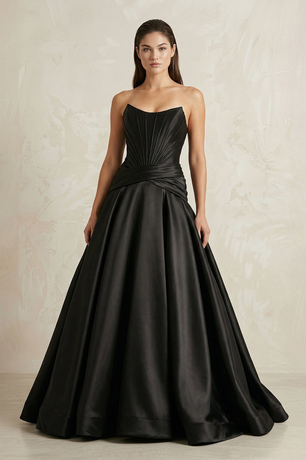 Strapless Corset Satin Ball Gown Wedding Dress in Black - SHE IS ME Wedding Dresses