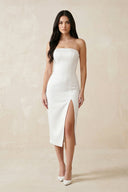 Strapless Crepe Sheath Midi Wedding Dress in White - SHE IS ME Wedding Dresses