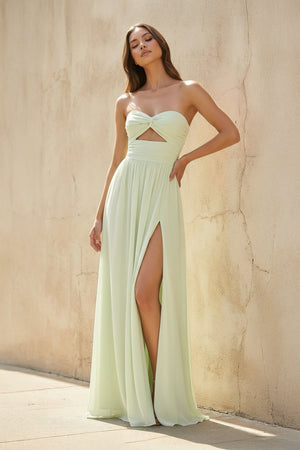 Sheisme - Strapless Cutout Maxi Dress in Mint Green