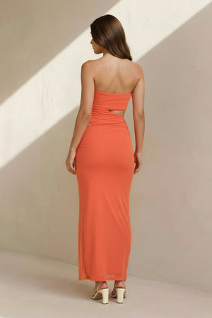 Strapless Cutout Maxi Dress in Orange - SHE IS ME