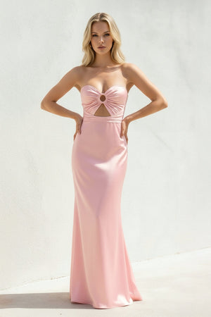 Strapless Cutout Maxi Dress in Pink - SHE IS ME