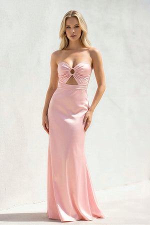Strapless Cutout Maxi Dress in Pink - SHE IS ME