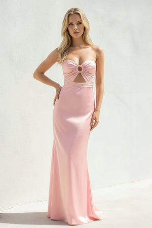 Strapless Cutout Maxi Dress in Pink - SHE IS ME