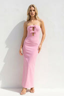 Strapless Cutout Maxi Dress With Bow in Pink - SHE IS ME