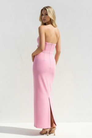 Strapless Cutout Maxi Dress With Bow in Pink - SHE IS ME Prom Dresses