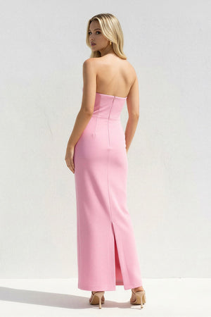 Strapless Cutout Maxi Dress With Bow in Pink - SHE IS ME Prom Dresses