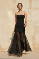 Strapless Fitted Sheer Maxi Dress in Black - SHE IS ME PROM DRESSES