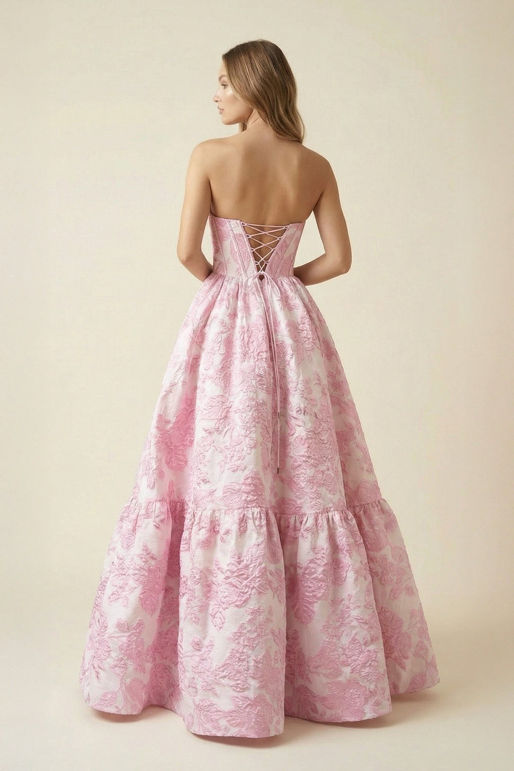 Strapless Floral A Line Maxi Dress in Pink - SHE IS ME PROM DRESSES