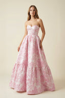 Strapless Floral A Line Maxi Dress in Pink - SHE IS ME PROM DRESSES