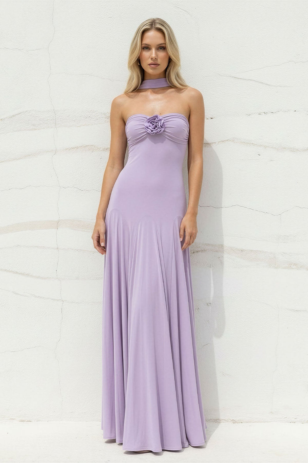 Strapless Gown With Flower in Lilac - SHE IS ME PROM DRESSES