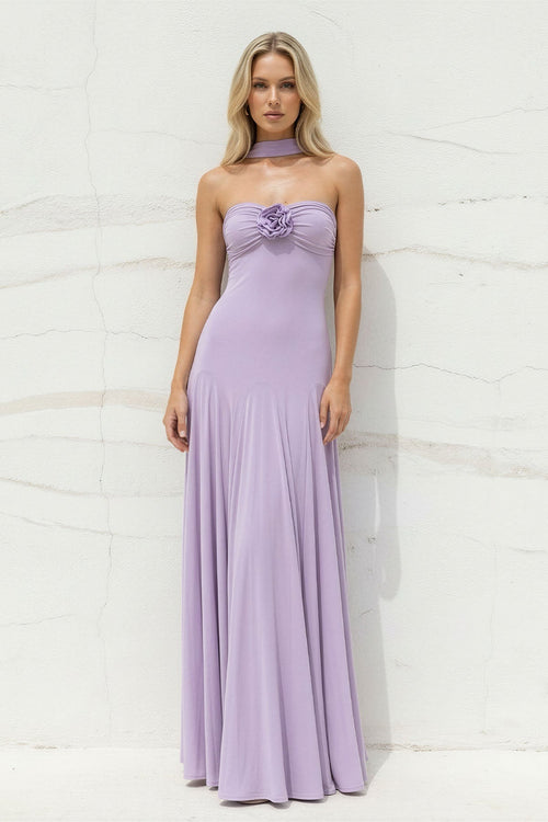Strapless Gown With Flower in Lilac - SHE IS ME