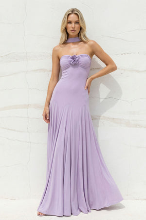 Strapless Gown With Flower in Lilac - SHE IS ME