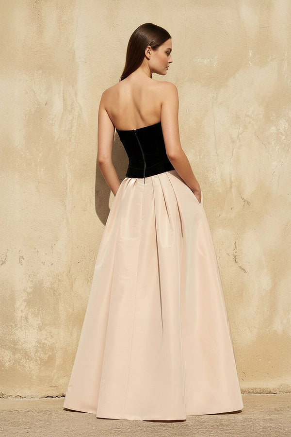 Strapless Gown With Pockets in Champagne - SHE IS ME