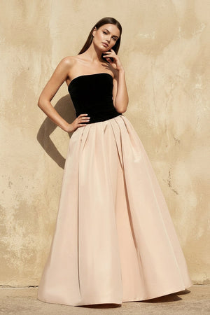 Strapless Gown With Pockets in Champagne - SHE IS ME