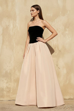 Strapless Gown With Pockets in Champagne - SHE IS ME
