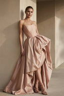 Strapless High - Low Pleated Gown in Blush - SHE IS ME PROM DRESSES