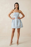 Strapless Jacquard A Line Mini Prom Dress With Bowknot in Sky Blue - SHE IS ME Prom Dresses