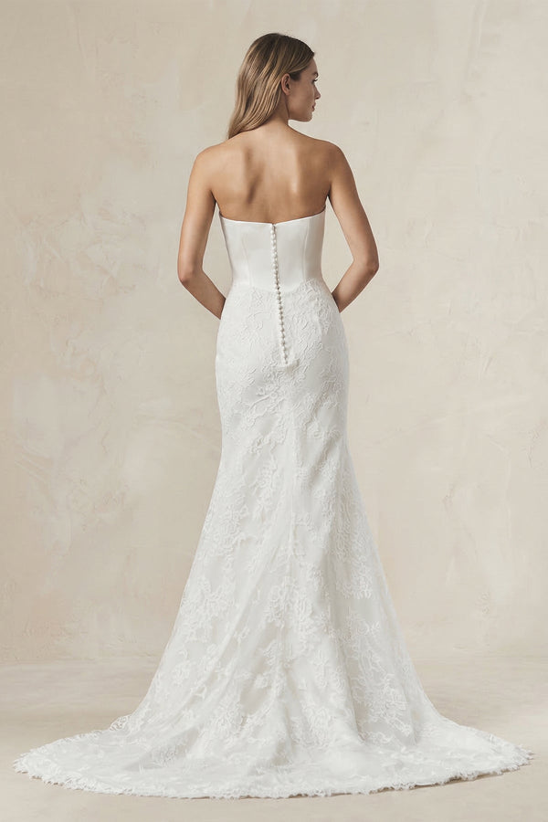 Strapless Lace Mermaid Wedding Dress in White - SHE IS ME Wedding Dresses