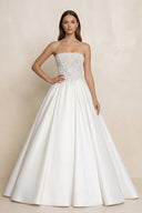 Strapless Lace Satin Corset Ball Gown Wedding Dress in White - SHE IS ME Wedding Dresses