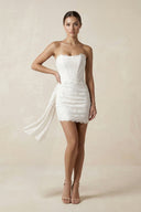 Strapless Lace Sheath Corset Mini Wedding Dress in White - SHE IS ME Wedding Dresses
